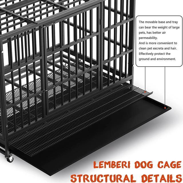 Alt view image 3 of 7 - BOSSIN 48/38 inch Heavy Duty Indestructible Dog Crate, Escape Proof Dog cage Kennel with Lockable Wheels,high Anxiety Double Door Dog Crate,Extra Large Crate Indoor for Large Dog with Removable Tray