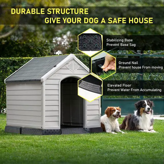 Alt view image 4 of 7 - BOSSIN Durable Waterproof Plastic Dog House for Small to Large Sized Dogs, Indoor Outdoor Doghouse Puppy Shelter with Elevated Floor, Easy to Assemble,Ventilation Design Dog Home