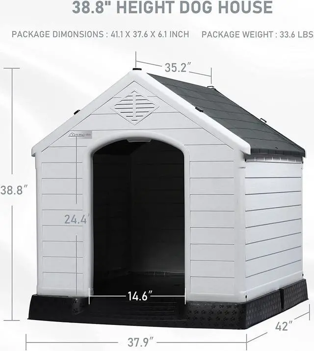 Alt view image 7 of 7 - BOSSIN Durable Waterproof Plastic Dog House for Small to Large Sized Dogs, Indoor Outdoor Doghouse Puppy Shelter with Elevated Floor, Easy to Assemble,Ventilation Design Dog Home