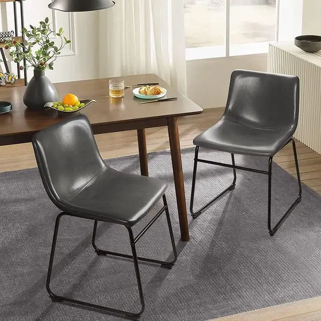 Alt view image 2 of 6 - BOSSIN Modern PU Leather Armless Dining Chairs Set of 2,18 Inch Kitchen Counter Height Bar Stools with Back,Mid Century Industrial stools with Metal Leg,Suitable for Island Dining Room