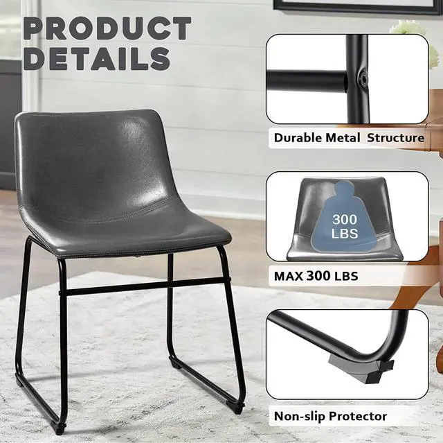 Alt view image 3 of 6 - BOSSIN Modern PU Leather Armless Dining Chairs Set of 2,18 Inch Kitchen Counter Height Bar Stools with Back,Mid Century Industrial stools with Metal Leg,Suitable for Island Dining Room