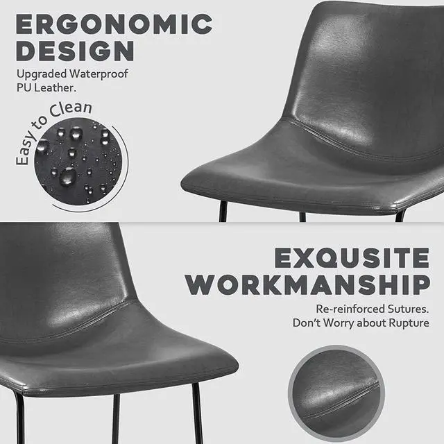 Alt view image 4 of 6 - BOSSIN Modern PU Leather Armless Dining Chairs Set of 2,18 Inch Kitchen Counter Height Bar Stools with Back,Mid Century Industrial stools with Metal Leg,Suitable for Island Dining Room