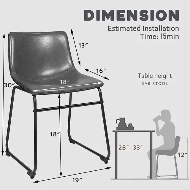 Alt view image 5 of 6 - BOSSIN Modern PU Leather Armless Dining Chairs Set of 2,18 Inch Kitchen Counter Height Bar Stools with Back,Mid Century Industrial stools with Metal Leg,Suitable for Island Dining Room