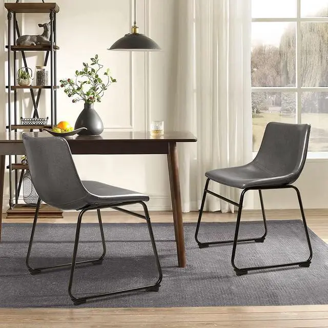 Alt view image 6 of 6 - BOSSIN Modern PU Leather Armless Dining Chairs Set of 2,18 Inch Kitchen Counter Height Bar Stools with Back,Mid Century Industrial stools with Metal Leg,Suitable for Island Dining Room