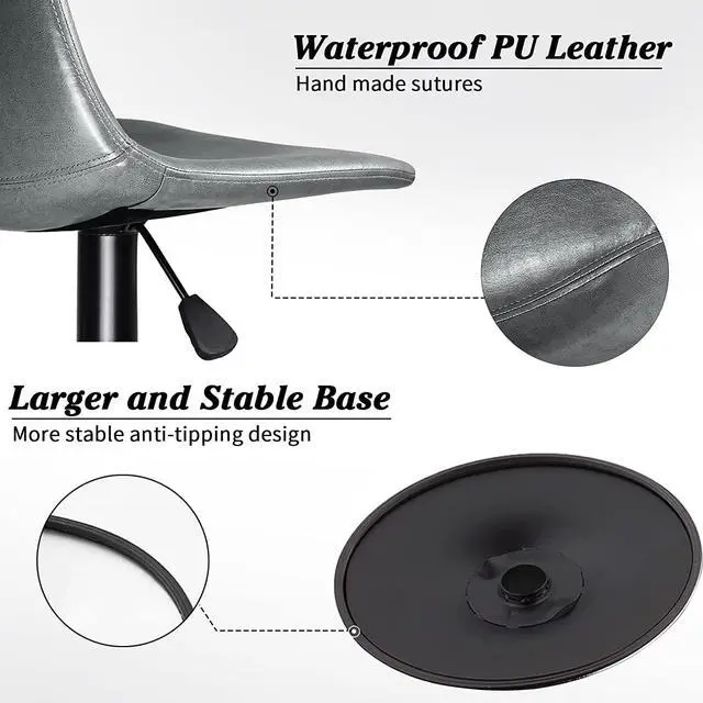 Alt view image 3 of 7 - BOSSIN Adjustable Swivel Bar Stools Set of 2,Counter Heigh Bar Stools with Back,350 LBS PU Leather Bar Stool for Kitchen Island,Upholstered Pub Stools with Footrest,Armless Dining Chairs for Bar