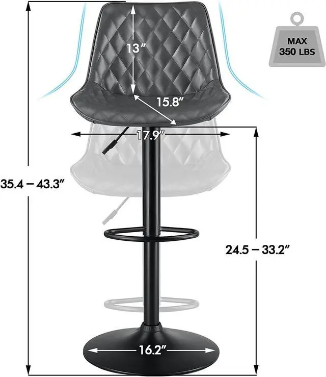 Alt view image 7 of 7 - BOSSIN Bar Stools Set of 2,Counter Heigh Faux Leather Adjustable Bar Stools with Back,Modern Swivel Armless Bar Chair for Kitchen Island,Dining Stools with 350 LBS Capacity