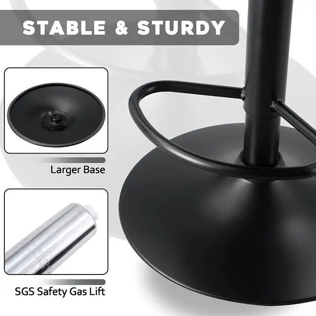 Alt view image 4 of 7 - BOSSIN Bar Stools Set of 2,Counter Heigh Faux Leather Adjustable Bar Stools with Back,Modern Swivel Armless Bar Chair for Kitchen Island,Dining Stools with 350 LBS Capacity