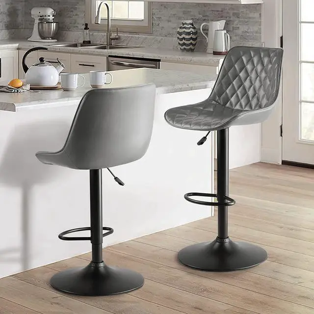 Alt view image 6 of 7 - BOSSIN Bar Stools Set of 2,Counter Heigh Faux Leather Adjustable Bar Stools with Back,Modern Swivel Armless Bar Chair for Kitchen Island,Dining Stools with 350 LBS Capacity