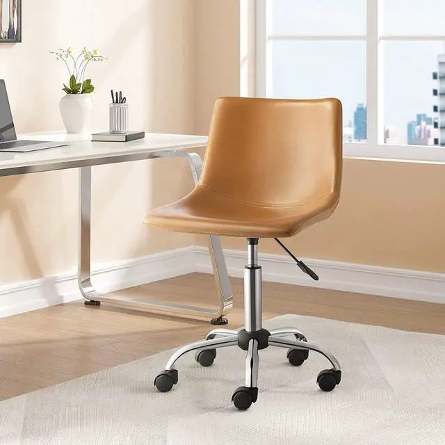 Main image of BOSSIN Mid Back PU Leather Task Chair,Home Office Desk Chairs with Wheels, Leather Swivel Office Chair for Office, Home, Make Up,Small Space, Bed Room
