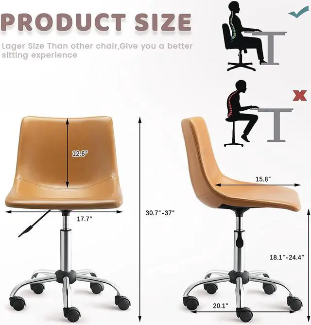 Alt view image 2 of 7 - BOSSIN Mid Back PU Leather Task Chair,Home Office Desk Chairs with Wheels, Leather Swivel Office Chair for Office, Home, Make Up,Small Space, Bed Room