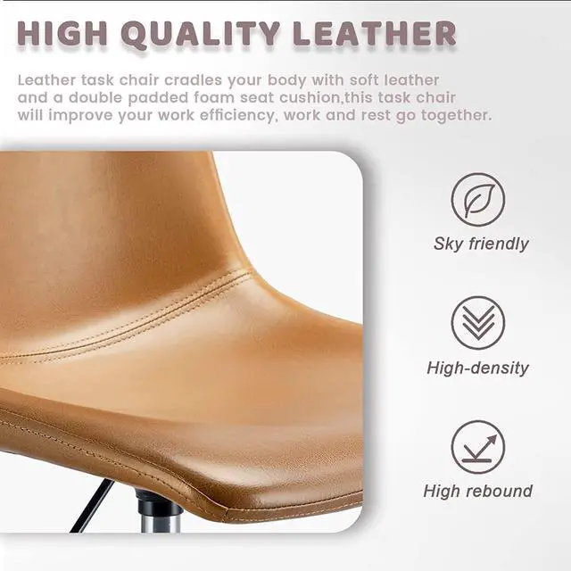 Alt view image 3 of 7 - BOSSIN Mid Back PU Leather Task Chair,Home Office Desk Chairs with Wheels, Leather Swivel Office Chair for Office, Home, Make Up,Small Space, Bed Room