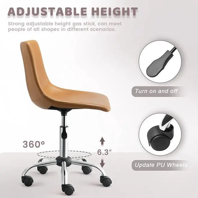 Alt view image 4 of 7 - BOSSIN Mid Back PU Leather Task Chair,Home Office Desk Chairs with Wheels, Leather Swivel Office Chair for Office, Home, Make Up,Small Space, Bed Room