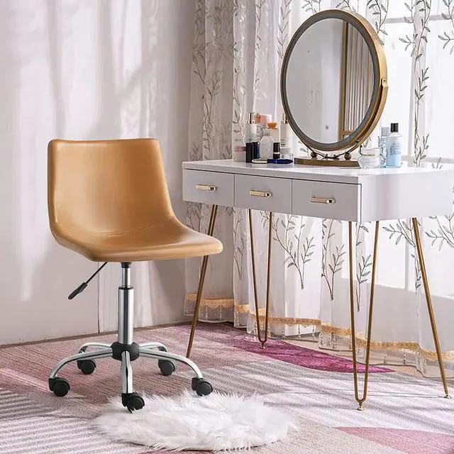 Alt view image 6 of 7 - BOSSIN Mid Back PU Leather Task Chair,Home Office Desk Chairs with Wheels, Leather Swivel Office Chair for Office, Home, Make Up,Small Space, Bed Room