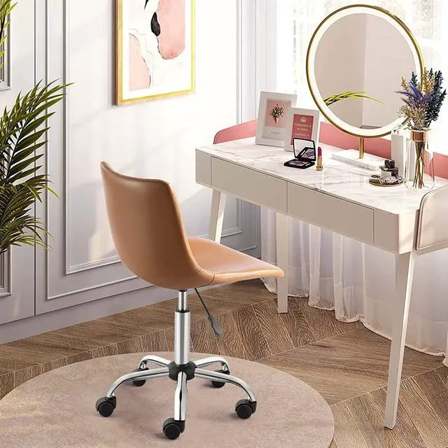 Alt view image 7 of 7 - BOSSIN Mid Back PU Leather Task Chair,Home Office Desk Chairs with Wheels, Leather Swivel Office Chair for Office, Home, Make Up,Small Space, Bed Room