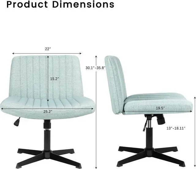 Alt view image 2 of 7 - BOSSIN Armless Office Desk Chair No Wheels for Girl Women,Fabric Padded Modern Swivel Vanity Chair,Height Adjustable Wide Seat Computer Task Chair for Home Office,Mid Back Accent Chair