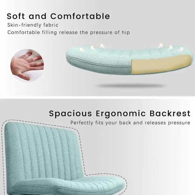 Alt view image 5 of 7 - BOSSIN Armless Office Desk Chair No Wheels for Girl Women,Fabric Padded Modern Swivel Vanity Chair,Height Adjustable Wide Seat Computer Task Chair for Home Office,Mid Back Accent Chair