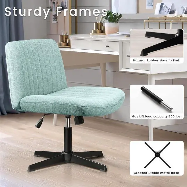 Alt view image 4 of 7 - BOSSIN Armless Office Desk Chair No Wheels for Girl Women,Fabric Padded Modern Swivel Vanity Chair,Height Adjustable Wide Seat Computer Task Chair for Home Office,Mid Back Accent Chair