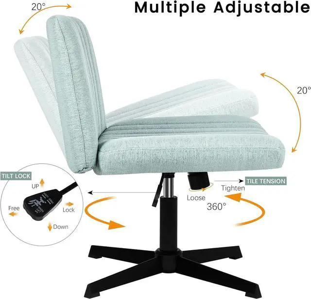 Alt view image 6 of 7 - BOSSIN Armless Office Desk Chair No Wheels for Girl Women,Fabric Padded Modern Swivel Vanity Chair,Height Adjustable Wide Seat Computer Task Chair for Home Office,Mid Back Accent Chair