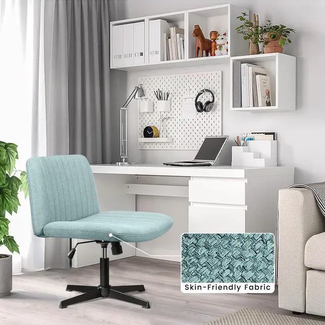Alt view image 7 of 7 - BOSSIN Armless Office Desk Chair No Wheels for Girl Women,Fabric Padded Modern Swivel Vanity Chair,Height Adjustable Wide Seat Computer Task Chair for Home Office,Mid Back Accent Chair