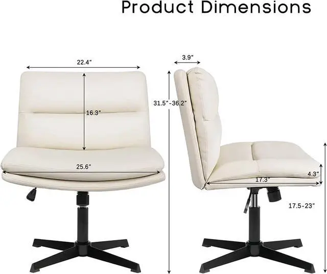 Alt view image 7 of 7 - BOSSIN Armless Office Desk Chair No Wheels,PU Leather Criss Cross Legged Chair for Home Office,Modern Swivel Vanity Chair,Mid-Back Computer Chair,Height Adjustable Wide Seat Task Chair