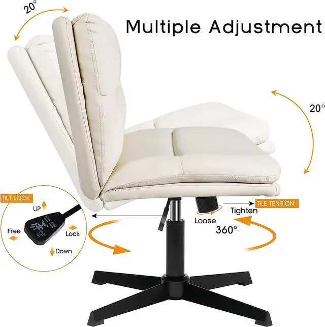 Alt view image 2 of 7 - BOSSIN Armless Office Desk Chair No Wheels,PU Leather Criss Cross Legged Chair for Home Office,Modern Swivel Vanity Chair,Mid-Back Computer Chair,Height Adjustable Wide Seat Task Chair