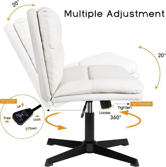 Alt view image 7 of 7 - BOSSIN Armless Office Desk Chair No Wheels,PU Leather Criss Cross Legged Chair for Home Office,Modern Swivel Vanity Chair,Mid-Back Computer Chair,Height Adjustable Wide Seat Task Chair