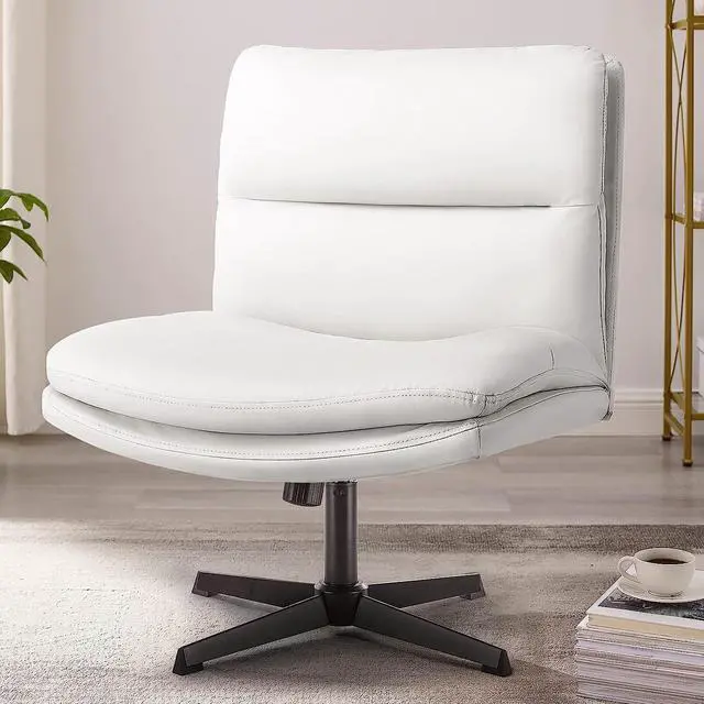 Main image of BOSSIN Armless Office Desk Chair No Wheels,PU Leather Criss Cross Legged Chair for Home Office,Modern Swivel Vanity Chair,Mid-Back Computer Chair,Height Adjustable Wide Seat Task Chair