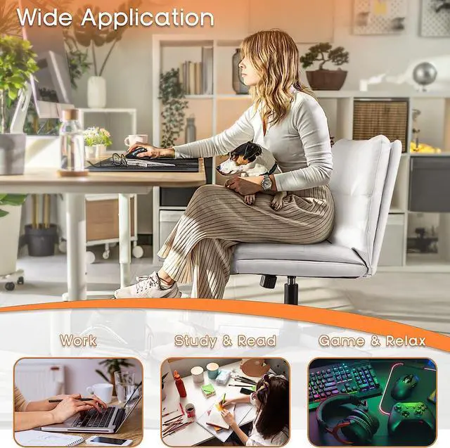 Alt view image 4 of 7 - BOSSIN Armless Office Desk Chair No Wheels,PU Leather Criss Cross Legged Chair for Home Office,Modern Swivel Vanity Chair,Mid-Back Computer Chair,Height Adjustable Wide Seat Task Chair