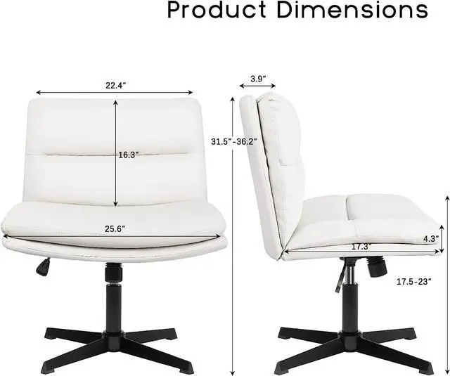 Alt view image 2 of 7 - BOSSIN Armless Office Desk Chair No Wheels,PU Leather Criss Cross Legged Chair for Home Office,Modern Swivel Vanity Chair,Mid-Back Computer Chair,Height Adjustable Wide Seat Task Chair
