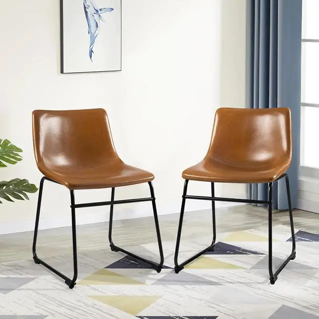Main image of BOSSIN Modern PU Leather Armless Dining Chairs Set of 2,18 Inch Kitchen Counter Height Bar Stools with Back,Mid Century Industrial stools with Metal Leg,Suitable for Island Dining Room