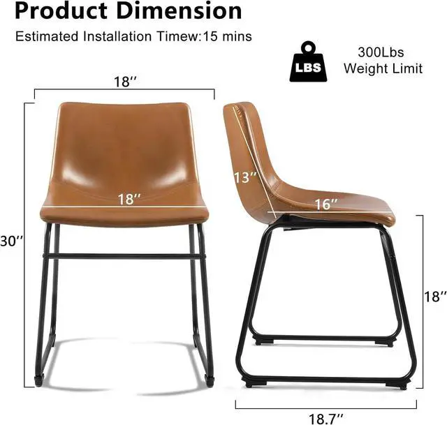 Alt view image 7 of 7 - BOSSIN Modern PU Leather Armless Dining Chairs Set of 2,18 Inch Kitchen Counter Height Bar Stools with Back,Mid Century Industrial stools with Metal Leg,Suitable for Island Dining Room