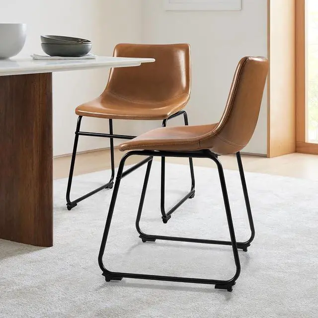 Alt view image 5 of 7 - BOSSIN Modern PU Leather Armless Dining Chairs Set of 2,18 Inch Kitchen Counter Height Bar Stools with Back,Mid Century Industrial stools with Metal Leg,Suitable for Island Dining Room