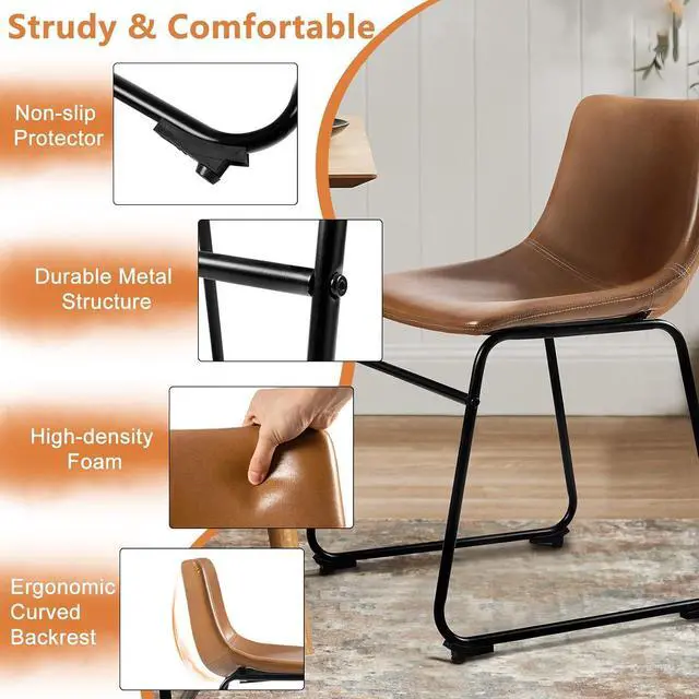 Alt view image 3 of 7 - BOSSIN Modern PU Leather Armless Dining Chairs Set of 2,18 Inch Kitchen Counter Height Bar Stools with Back,Mid Century Industrial stools with Metal Leg,Suitable for Island Dining Room