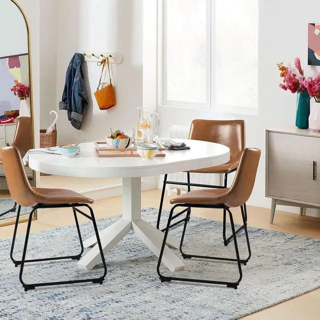 Alt view image 6 of 7 - BOSSIN Modern PU Leather Armless Dining Chairs Set of 2,18 Inch Kitchen Counter Height Bar Stools with Back,Mid Century Industrial stools with Metal Leg,Suitable for Island Dining Room