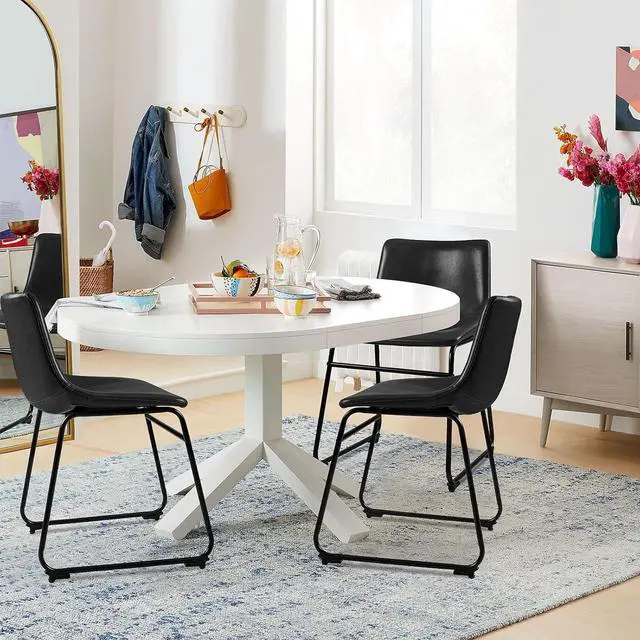 Alt view image 5 of 7 - BOSSIN Modern PU Leather Armless Dining Chairs Set of 2,18 Inch Kitchen Counter Height Bar Stools with Back,Mid Century Industrial stools with Metal Leg,Suitable for Island Dining Room