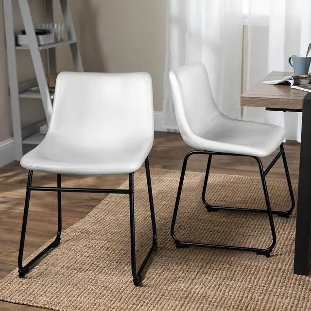 Main image of BOSSIN 18 inch Bar Stools Set of 2,Counter Height Bar Stools with Back, Modern PU Leather Stools with Metal Leg and Footrest (White, 2 PCs 18" Dining Chairs)