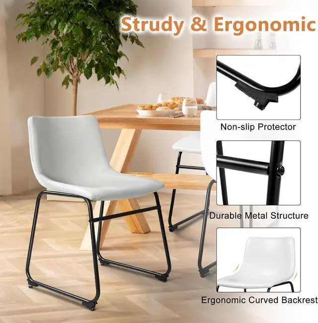 Alt view image 3 of 7 - BOSSIN 18 inch Bar Stools Set of 2,Counter Height Bar Stools with Back, Modern PU Leather Stools with Metal Leg and Footrest (White, 2 PCs 18" Dining Chairs)