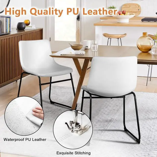 Alt view image 4 of 7 - BOSSIN 18 inch Bar Stools Set of 2,Counter Height Bar Stools with Back, Modern PU Leather Stools with Metal Leg and Footrest (White, 2 PCs 18" Dining Chairs)