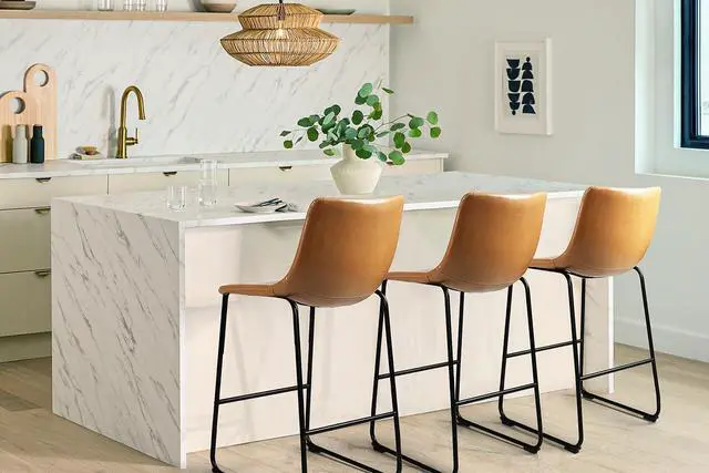 Alt view image 4 of 7 - BOSSIN 26 inch Bar Stools Set of 2,Counter Height Bar Stools with Back, Modern PU Leather Stools with Metal Leg and Footrest,Dining Chairs for Kitchens Island,Armless Pub Stools for Rustic Bar