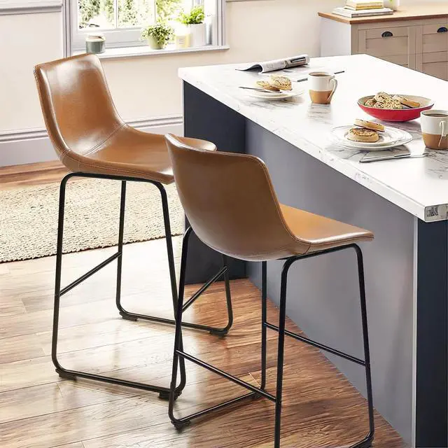 Alt view image 6 of 7 - BOSSIN 26 inch Bar Stools Set of 2,Counter Height Bar Stools with Back, Modern PU Leather Stools with Metal Leg and Footrest,Dining Chairs for Kitchens Island,Armless Pub Stools for Rustic Bar