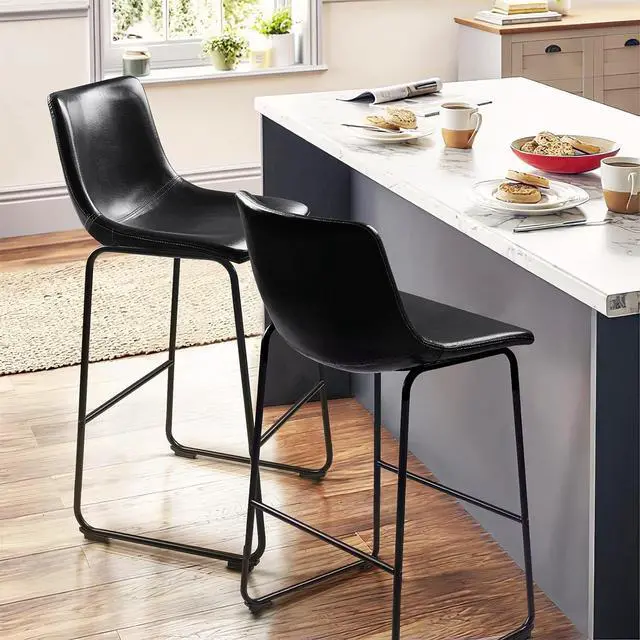 Alt view image 5 of 7 - BOSSIN 26 inch Bar Stools Set of 2,Counter Height Bar Stools with Back, Modern PU Leather Stools with Metal Leg and Footrest,Dining Chairs for Kitchens Island,Armless Pub Stools for Rustic Bar
