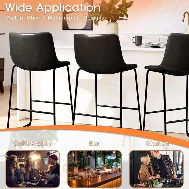 Alt view image 4 of 7 - BOSSIN 26 inch Bar Stools Set of 2,Counter Height Bar Stools with Back, Modern PU Leather Stools with Metal Leg and Footrest,Dining Chairs for Kitchens Island,Armless Pub Stools for Rustic Bar