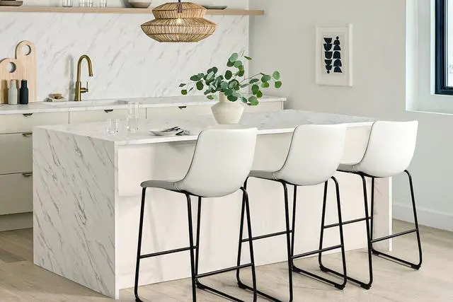 Alt view image 6 of 7 - BOSSIN Counter Height Bar Stools Set of 2,Barstools with Back,Faux Leather Counter Stools for Kitchen Island,Modern Bar Chairs with Metal Legs(White, 26")