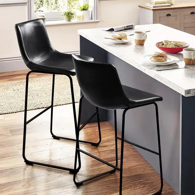 Alt view image 5 of 7 - BOSSIN 30 inch PU Faux Leather Counter Bar Height Stools with Back, Black Metal Legs Upholstered Modern Armless Stool, Pub Chairs for Dining Room Coffee House Rustic Bar, Set of 2