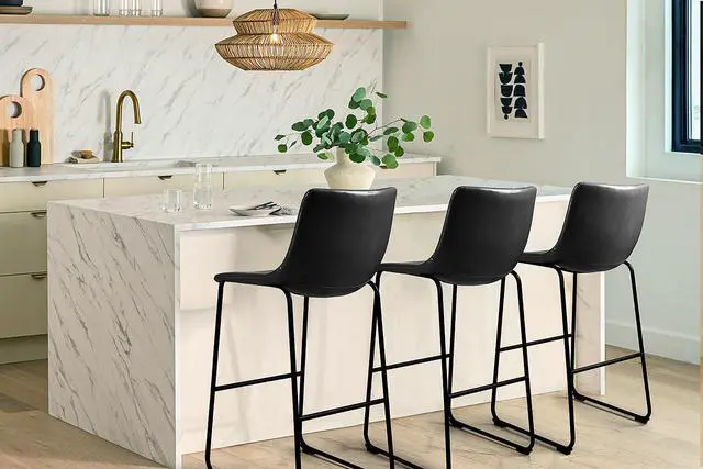Alt view image 6 of 7 - BOSSIN 30 inch PU Faux Leather Counter Bar Height Stools with Back, Black Metal Legs Upholstered Modern Armless Stool, Pub Chairs for Dining Room Coffee House Rustic Bar, Set of 2