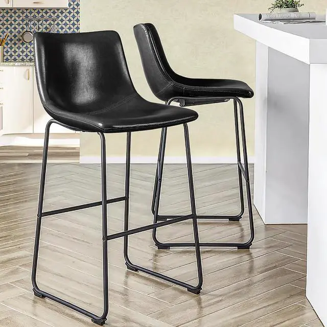 Main image of BOSSIN 30 inch PU Faux Leather Counter Bar Height Stools with Back, Black Metal Legs Upholstered Modern Armless Stool, Pub Chairs for Dining Room Coffee House Rustic Bar, Set of 2