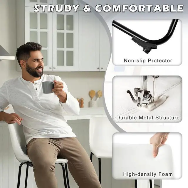 Alt view image 2 of 7 - BOSSIN Counter Height Bar Stools Set of 2,Barstools with Back,Faux Leather Counter Stools for Kitchen Island,Modern Bar Chairs with Metal Legs (White, 30")