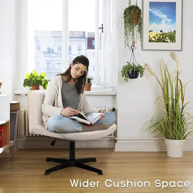 Alt view image 6 of 7 - BOSSIN Armless Office Desk Chair No Wheels for Girl Women,Fabric Padded Modern Swivel Vanity Chair,Height Adjustable Wide Seat Computer Task Chair for Home Office,Mid Back Accent Chair