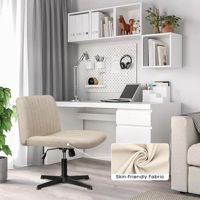 Alt view image 3 of 7 - BOSSIN Armless Office Desk Chair No Wheels for Girl Women,Fabric Padded Modern Swivel Vanity Chair,Height Adjustable Wide Seat Computer Task Chair for Home Office,Mid Back Accent Chair