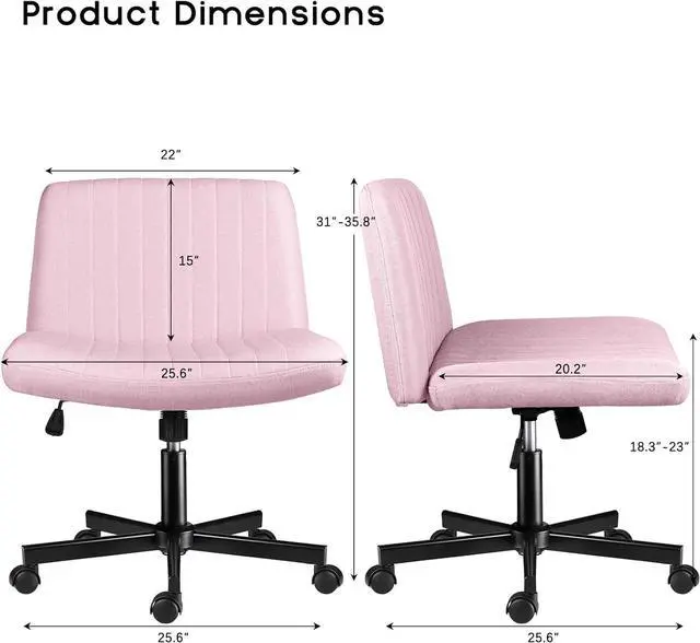 Alt view image 7 of 7 - BOSSIN Criss Cross Chair with Wheels,Fabric Padded Armless Cross Legged Office Desk Chair for Home Office,Modern Swivel Height Adjustable Wide Seat Computer Task Vanity Chair(Pink)